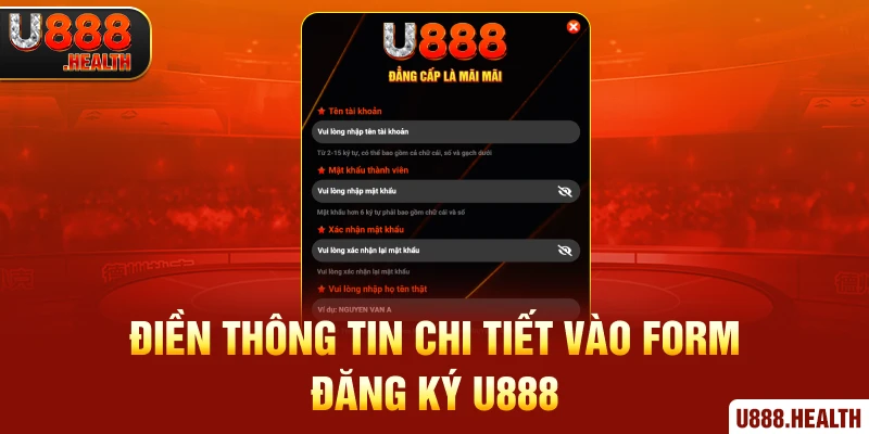 Điền thông tin chi tiết vào form đăng ký U888